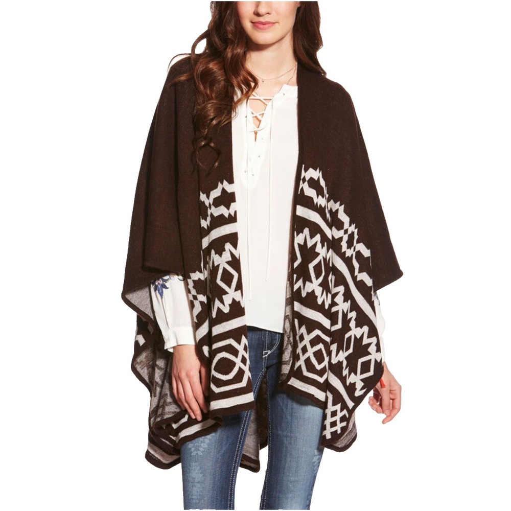 NWOT Ariat Womens Mary Cape Wrap Poncho Chocolate Brown Western Cowgirl Rodeo OS